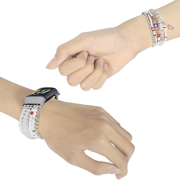 För Fitbit Charge 5 Eye Bead Chain Watch Band KXY White