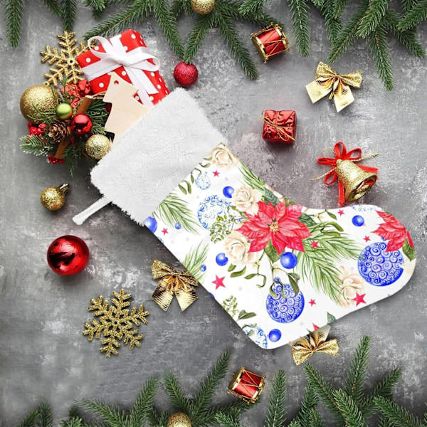 Julklapp, Personliga Julklappsstrumpor 2-pack Julblommor Små Blå Ljus 45,7 cm Julstrumpor Hängande Ornament Eldstad