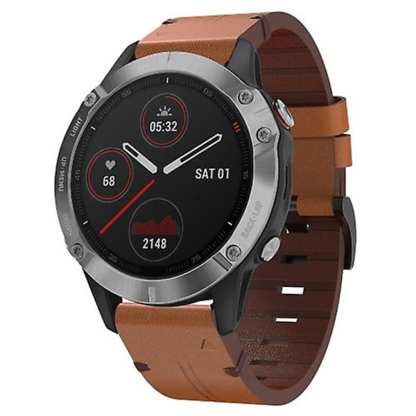 For Garmin Fenix 6 Gps 22mm Læder Stål Spænde Urrem FUT Brown