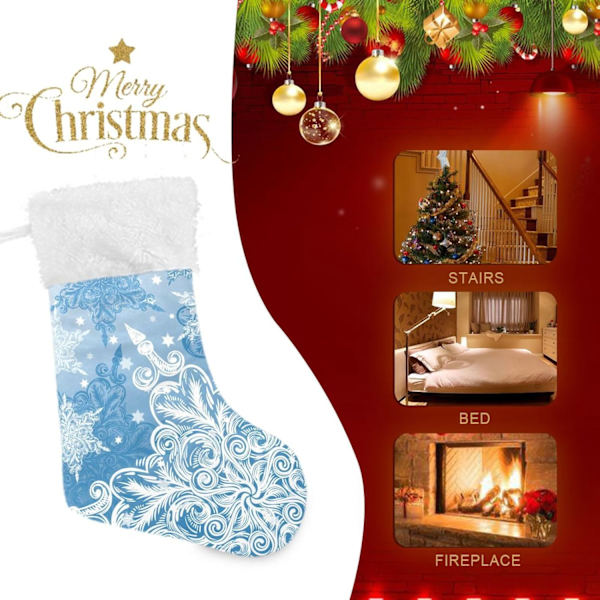 Julklapp, Personliga Julklappsstrumpor 2-pack Is Snöflinga Vit Blå Jul 18 tum Julstrumpor Hängande Ornament Kami