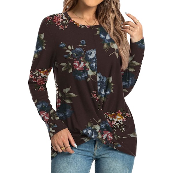 2023 Høst Vinter Dame Tunika Topper Lang Ermet Casual T-Skjorter Front Twist