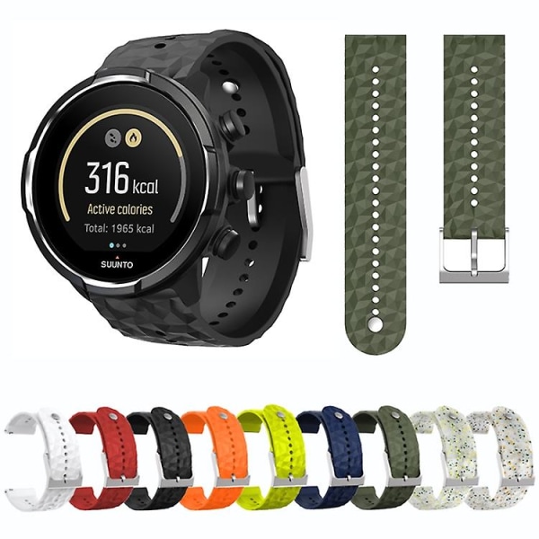 For Suunto 9 Rhombus Texture Silikone Rem Grass Green