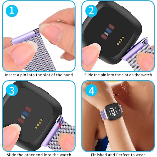 Metallisk justerbart ersättningsarmband magnetiska band kompatibla med Fitbit Versa/versa 2/versa Lite/se, flerfärgad Lavender Large