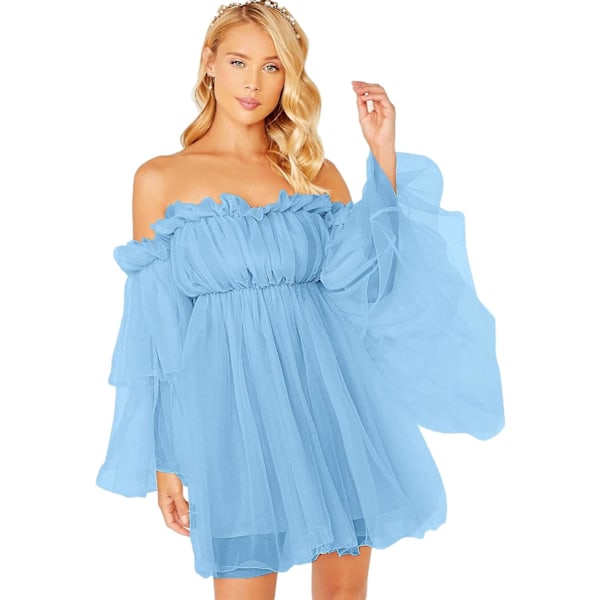 Kvinde Romantisk Off Shoulder Flounce Langærmet Bryllup Ruffle Mesh