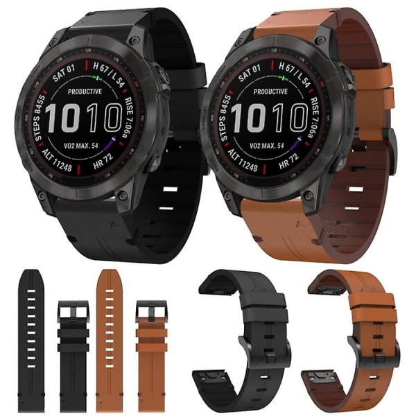 För Garmin Fenix 7 Sapphire Solar 22mm Läder Stål Spänne Klockarmband JKL Black