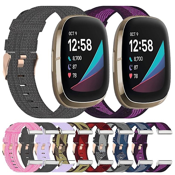 For Fitbit Sense Nylon Weave Canvas Watch Band XER Grey