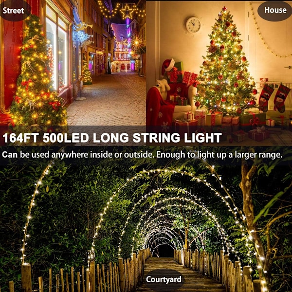 164FT 500LED Julelys Kædelys Dæmpbar med Fjernbetjening Kobbertråd Stjernelys med UL Cerficeret Dekorativ til Fest Bryllup