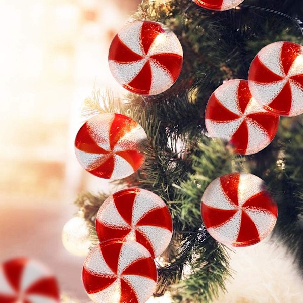Candy String Lights, 8.5Ft Fun String Lights med 10 runde slikkepindlys, røde søde sukkerlys til indendørs udendørs hjem soveværelse terrasse Halloween