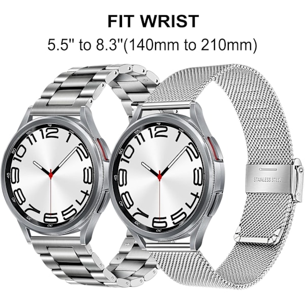 Band sæt til Galaxy Watch 7 6 5 4 40mm 44mm / Watch 6 Classic 43mm 47mm, 20mm 2-pak solid rustfrit stål urrem + mesh-rem til Galaxy