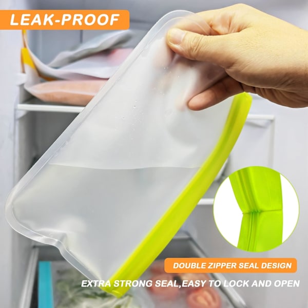 Gjenbrukbare matlagringsposer - 10-pakning BPA-frie Ziplock/fryseposer (2