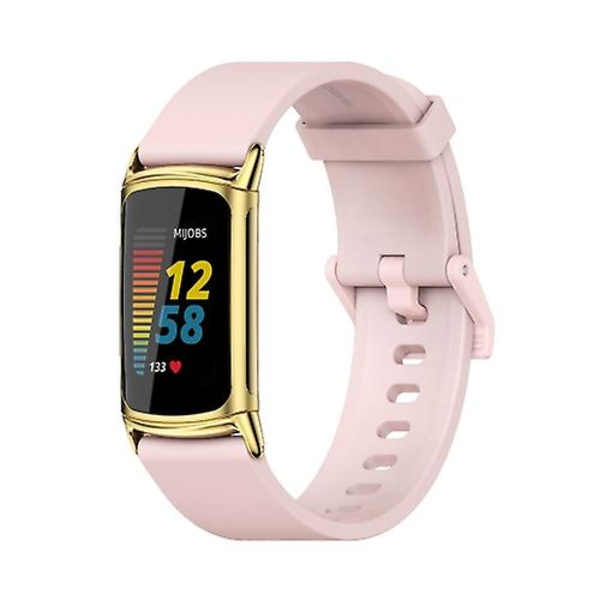 För Fitbit Charge 5 Mijobs Mjukt Silikon Armband FNH Pink-Gold