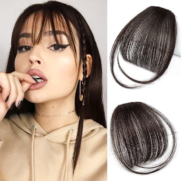 Bangs hårklips i ekte menneskehår extensions Wispy Bangs