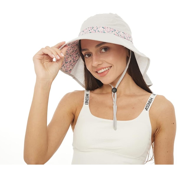 Solhatter for kvinner sammenleggbar bred brem Boonie Hat justerbar UV-beskyttelse