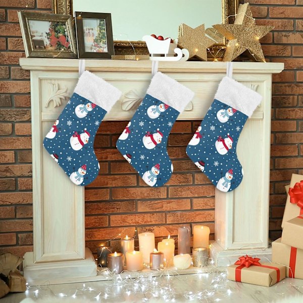 Julklapp, personliga julklappsstrumpor 2-pack Jul Snögubbe Blå Polka Dots 45,7 cm Julstrumpor Hängande Ornament Kami