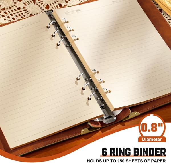 PU Læder A5 Ringbind 6 Ring Genopfyldeligt Dagbogscover Uden Genopfyldningspapir A5 Planlægger Ringbind Løsbladet Ringbind til Notesbog 5.7”x8.3” med Elastik
