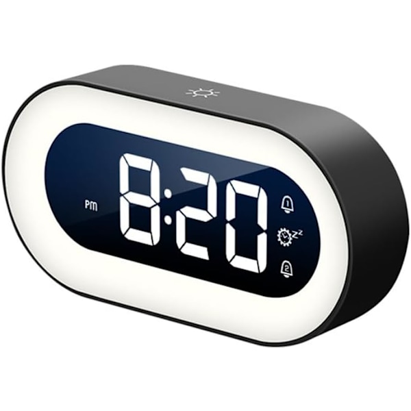Vækkeur, Nattelys + Vækkeur, Stort Fedt Taldisplay, Justerbar Alarmvolumen, 12/24Hr, Snooze, Lille Skrivebord til Soveværelse Sort