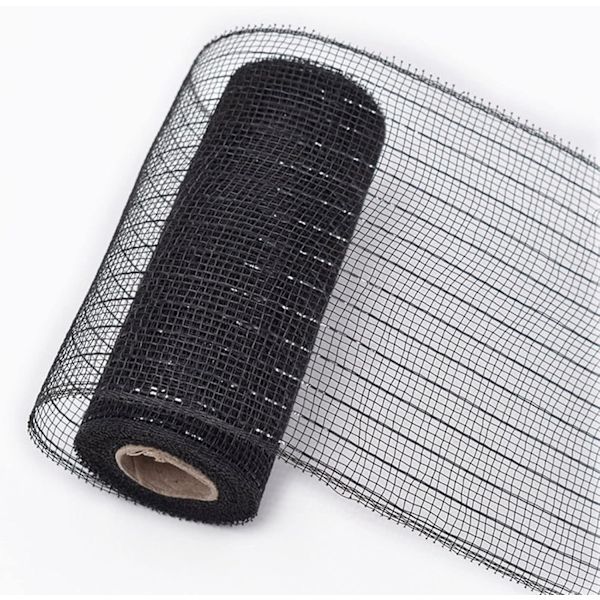 Halloween Polyester Mesh Ribbon Deco Metallic Fall Mesh Metallic Foil Black