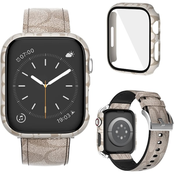 Luksuriøst læderrem og etui, der er kompatibelt med Apple Watch 38mm 40mm