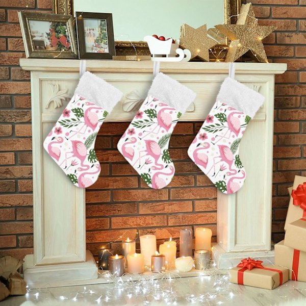 Julklapp, personliga julklappsstrumpor 2-pack Flamingo Tropisk fågel Blomma 45,7 cm Julstrumpor Hängande Ornament Eldstad för Ba