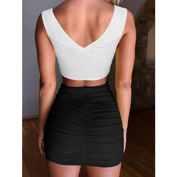 Kvinners Sexy Høy Midje Solid Tight Ruched Mini Club Skjørt