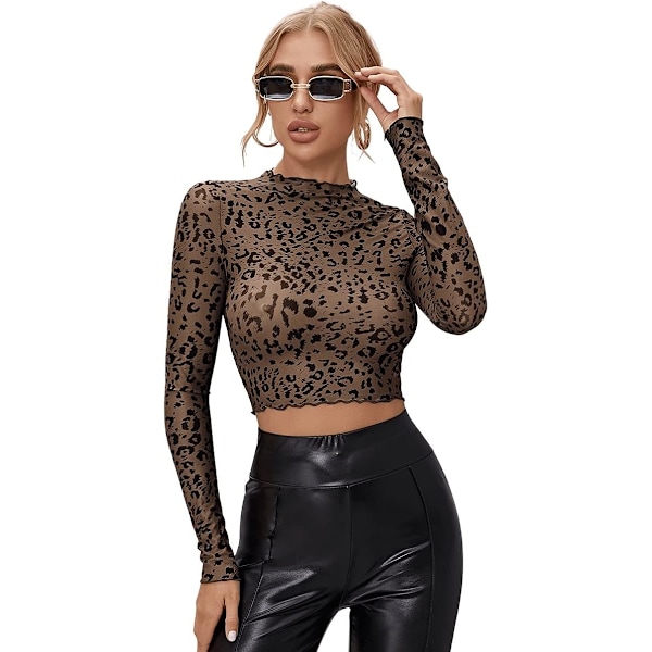 Kvinders Langærmet Mesh-skjorte Gennemsigtig Top Bluse