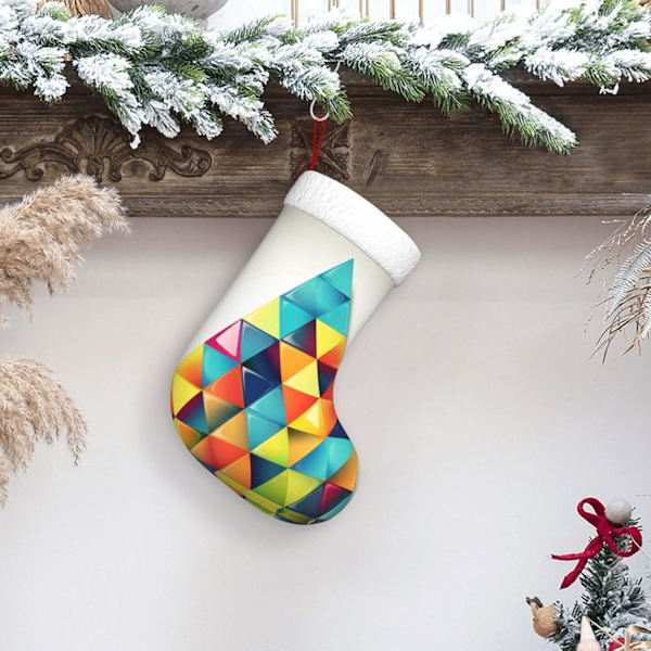 Färgglada Triangeltryck Julstrumpor Xmas Ornament Kaminhängande Julstrumpor för Familj Semester Xmas Party Dekorationer 45 cm