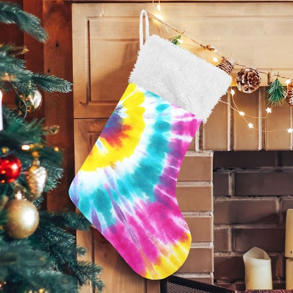 Weihnachtsstrumpf, personalisierte Weihnachtsstrümpfe 2er Set Regenbogen Tie Dye Pride Swirl Print 45,7 cm Xmas Strümpfe Hängende Ornament Kamin