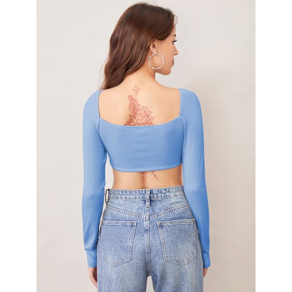 Søt korsetttopp for kvinner med lange ermer Crop Tops firkantet hals