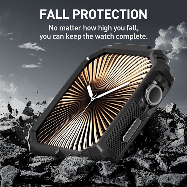 2-pak til Apple Watch Series 10 46mm etui, [Intet glas] [Kulfiber] Hul Kantbeskyttelse TPU Bumper Beskyttelsescover - Sort+Sort Sort+Sort 4