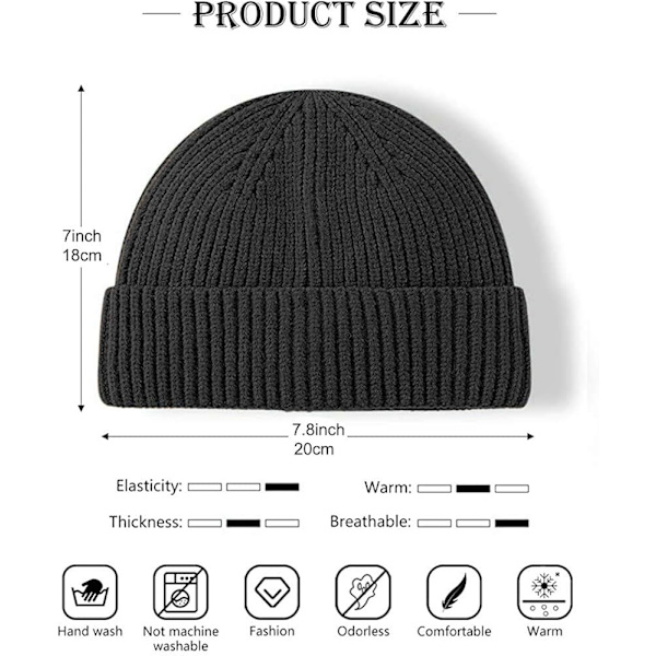 Hue Beanie Watch Hat med rulleopkant. Vinter varm strikket hue til fiskere, unisex