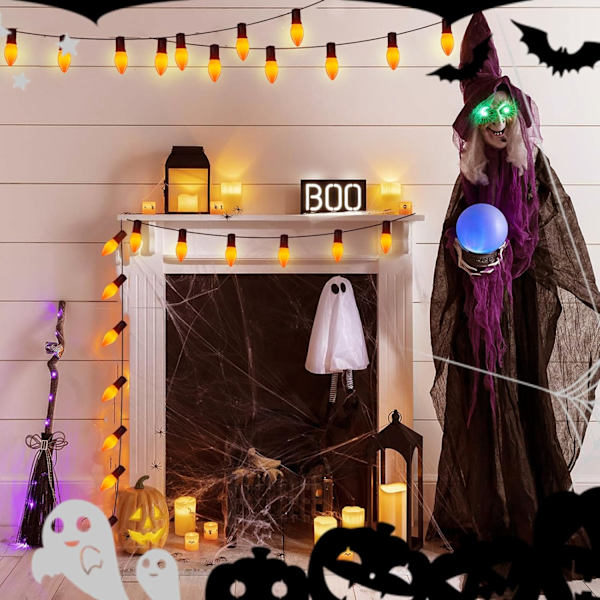25-pakning C9 Halloween-erstatningslyspærer, oransje keramiske julelys for Halloween utendørs terrasse innendørs Xmas lysslynger, C9/E12