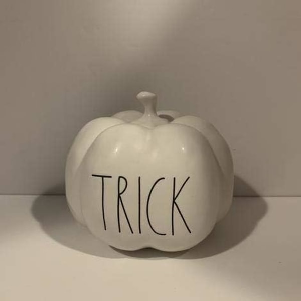 Rae Dunn TRICK Baby Size Ceramic PUMPKIN     Décor - LL Lettering - ceramic - gift - 5 inch diemeter - 4 inch tall