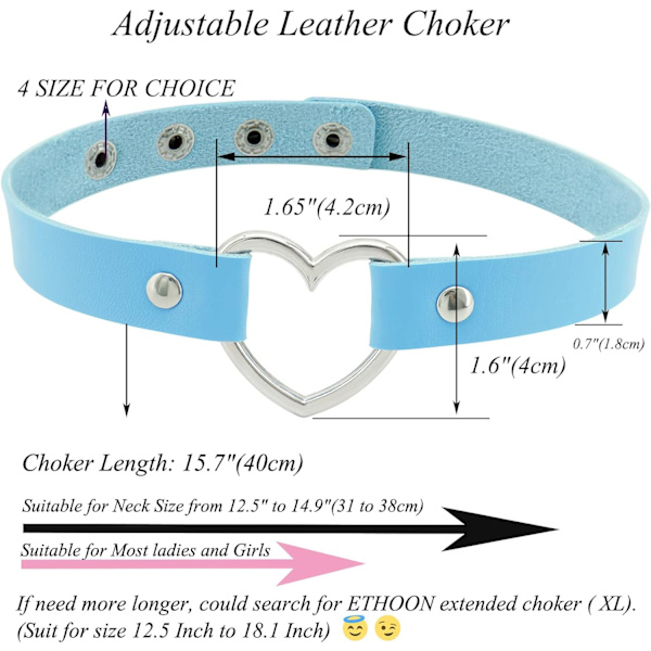 Kjærlighetshjerte Justerbar Lær Choker Punk PU Halskjede Goth Choker Myk Krage