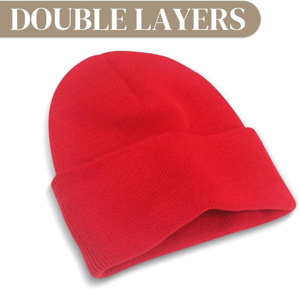 wxsp Mössa för Män Kvinnor Unisex Stickad Uppvikt Enkel Vintermössa Hattar Skull Cap Röd One