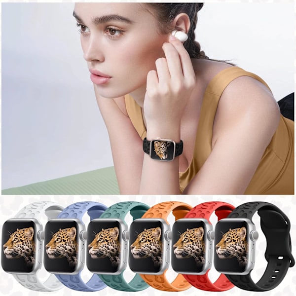 6-pak leopardgraveret rem, der er kompatibel med Apple Watch