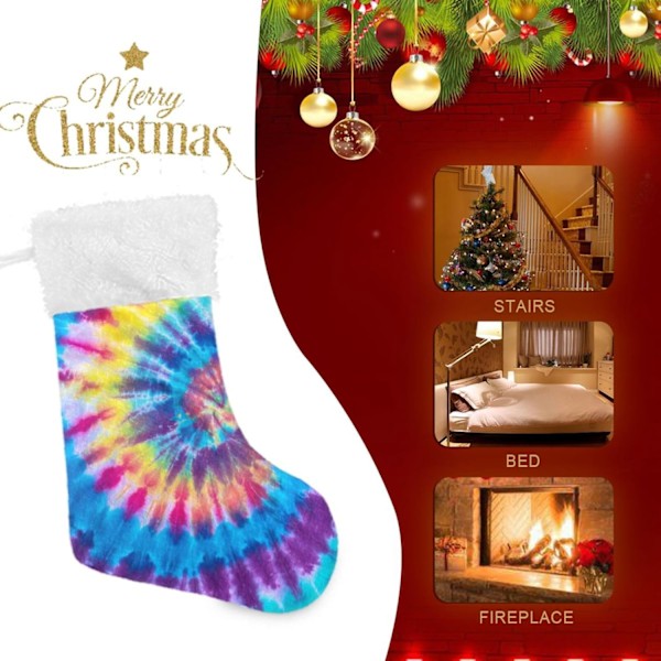 Jule-Strømpe, Personlige Jule-Strømper 2-pak Rainbow Tie Dye Swirl Gradient 18 tommer Jule-Strømper Hængende Ornament Pejs til