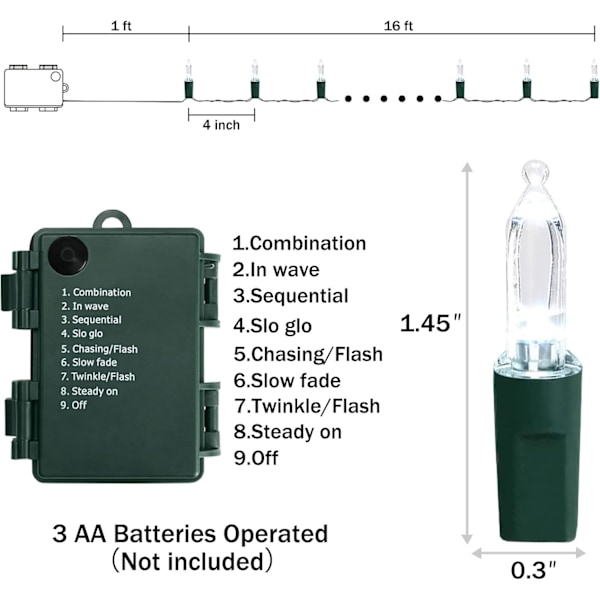 Batteridrivna julgransljus, 2 set med 17ft 50 LED miniljusslingor med automatisk timer 8 lägen vattentäta trädlampor för Xmas krans utomhus