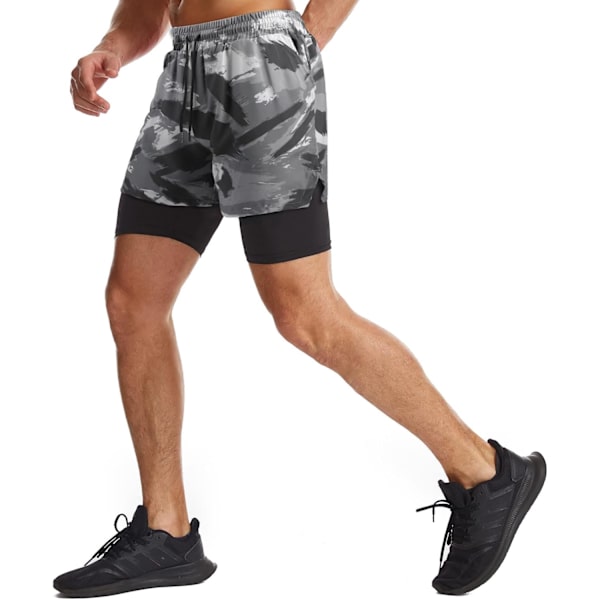 Herre 2 i 1 løpeshorts Hurtigtørkende treningsshorts med fôr. Treningsshorts