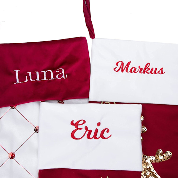 2-pack Julstrumpor Personliga Nikolausstiefel med Namn Julstrumpa för Fyllning Kamin Pailletter Bling Bling Stor Traditionell Niko