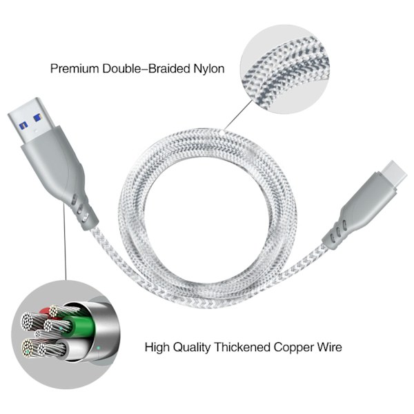 USB C-laderkabel 1FT 3FT 6FT 10FT ledning for Samsung Galaxy S21 S22