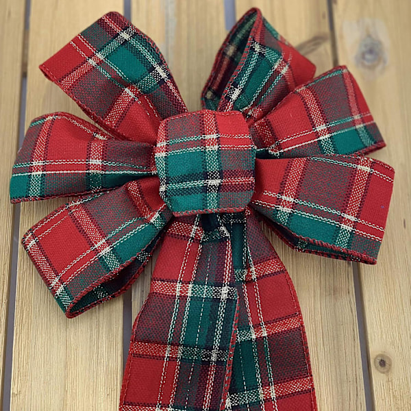 Grön röd rutig julbåge - 10\" bred, 18\" lång förbunden båge, tartan, dörr