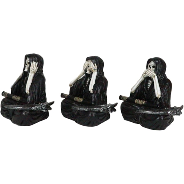 Ebros Gave Gotisk Alkymi Nekromanti Magi Se Høre Tale Intet Ondt Siddende Grim Reaper Skelet Figurer Sæt af 3     Dekor Benhus Kirkegård