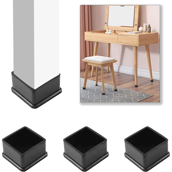 8 stk. firkantede stolbenbeskyttere, skridsikre gummistolspidser, sorte bord- og stolbenbeskyttere til gulv, 2\" x 2\" (50mm x 50mm), sorte 50x50mm/2\\ sorte
