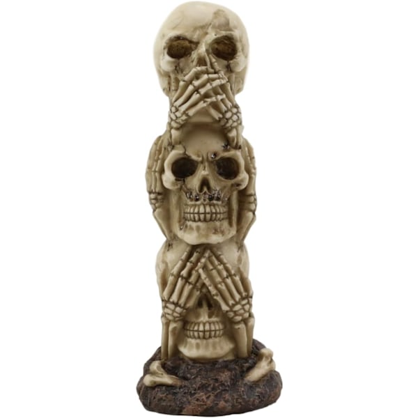 Ebros Triple Stacked Funny See Hear Speak No Evil Skulls Figurine för läskiga dekorationer och spöklika makabra kyrkogård Ossuary Skeletons Multi