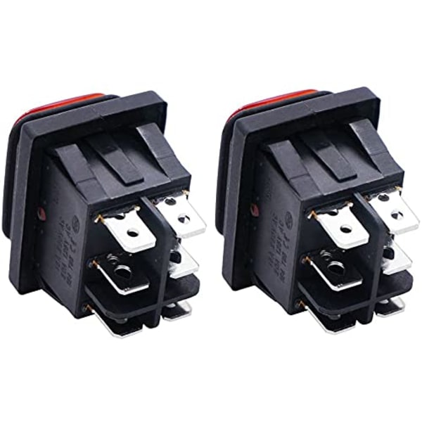 Vattentät vippströmbrytare - Rött LED-ljus, 6 stift, DPST, 3-läges PÅ/AV/PÅ (2-pack)