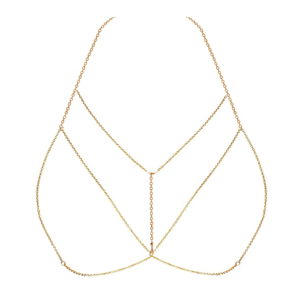 Dubbelkedjig Body Chain Bralette, Guldpläterad