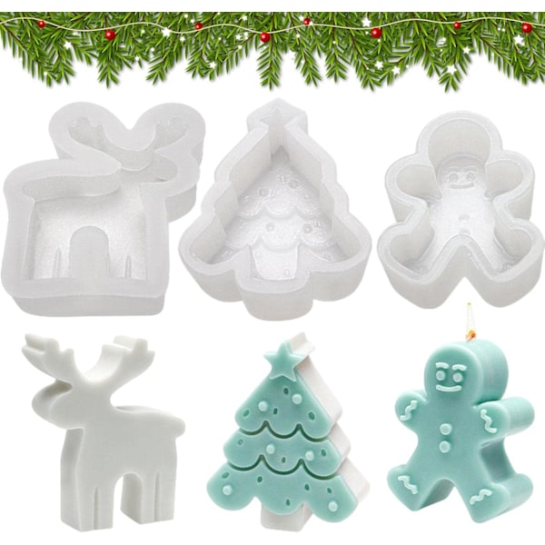Jul Silikonform Set Julgran, Pepparkaksgubbe och Älg Formar