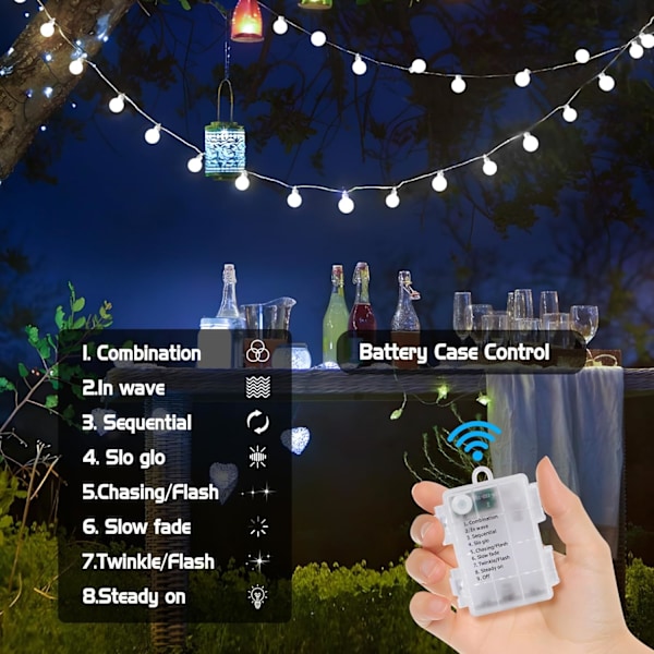 Batteridrevne lyskæder til indendørs soveværelse, Calibre 0,8IN 20ft 60led Globe Fairy Lights med timer, 8 tilstande klyngelys til udendørs klasseværelse