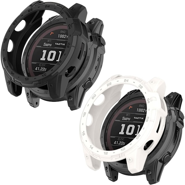 [2-pak] Urkasser kompatible med Garmin Tactix 7/Tactix 7 Pro Case (Ingen skærmbeskytter) Robust beskyttelsesetui til Garmin Tactix 7 Pro - Sort, Hvid