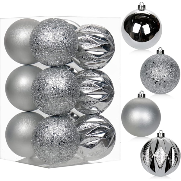 12 st 3,15\" julgranskulor julgransdekorationer krossäkra silver julgran